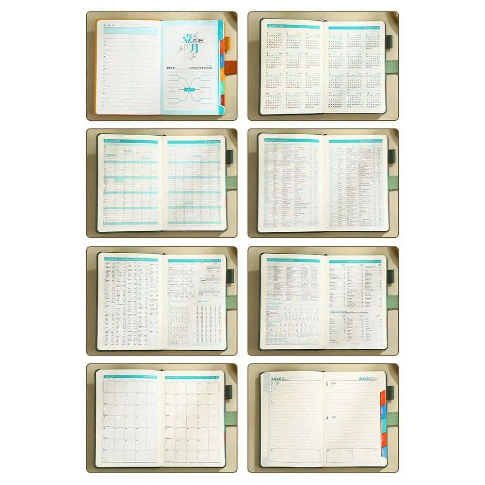 الإنجليزية 2026 جدول مخطط المفكرة 12 شهرا المرجعية 365 يوم كفاءة دفتر بولي أغطية أغطية جلد مقاومة للاهتراء