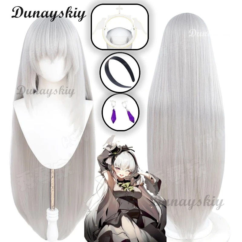 Utazumi Sakurako Cosplay Wig Fiber Synthetic Wig 100cm silver long Wig Game Blue Archive Utazumi Sakurako cosplay Wig Customized