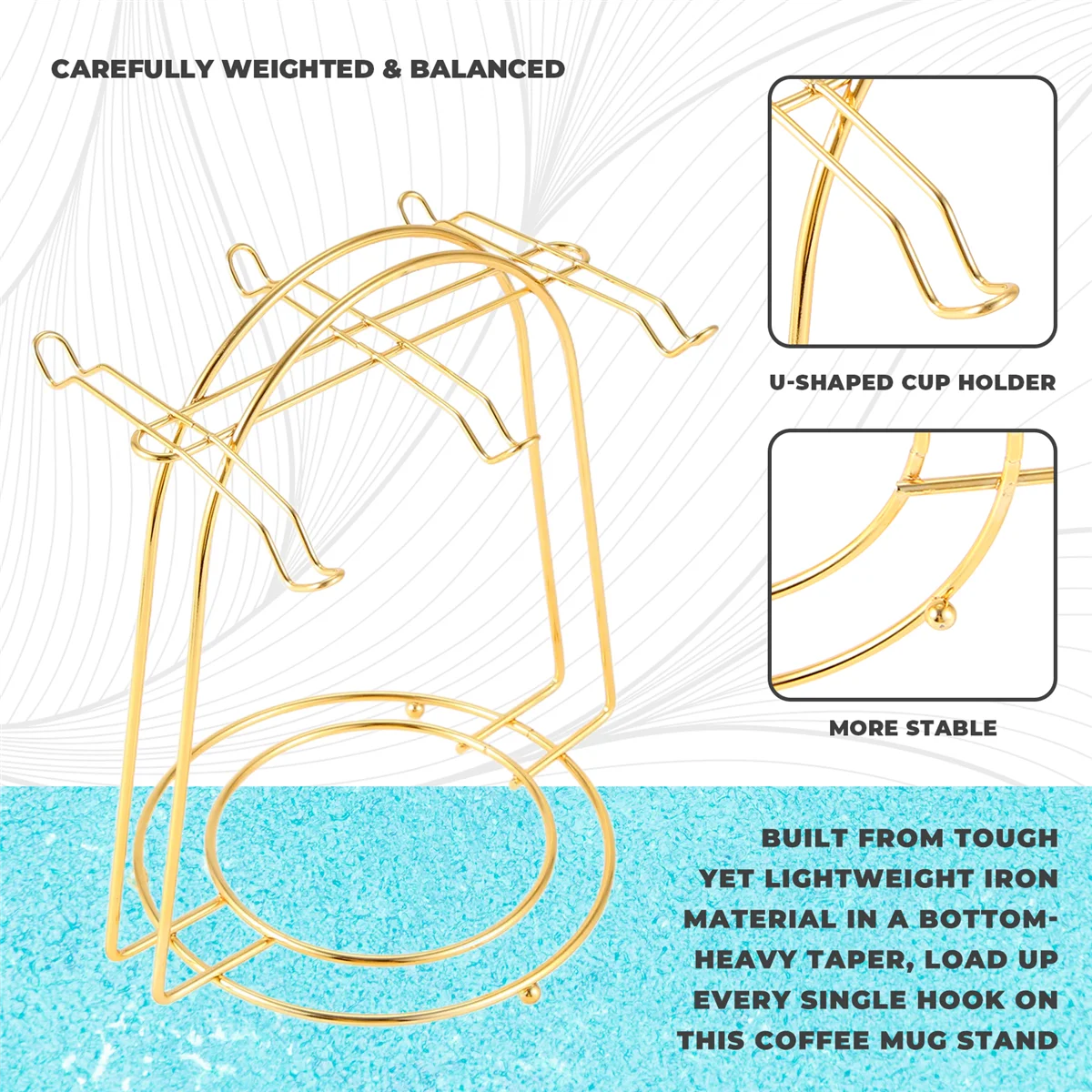 GET! Nordic Home Kitchen Tabletop Coffee Mug Holder 6 Cups Stand Gold Metal Cups Holders Rack Drain Organizer Rack