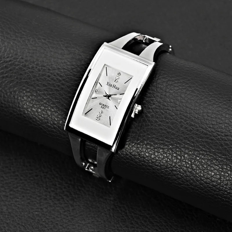 Square Steel Watch for Women Luxury Fashion Silver Casual Women Bracelet Watch Quartz Wristwatch Crystal  Bangle Clock