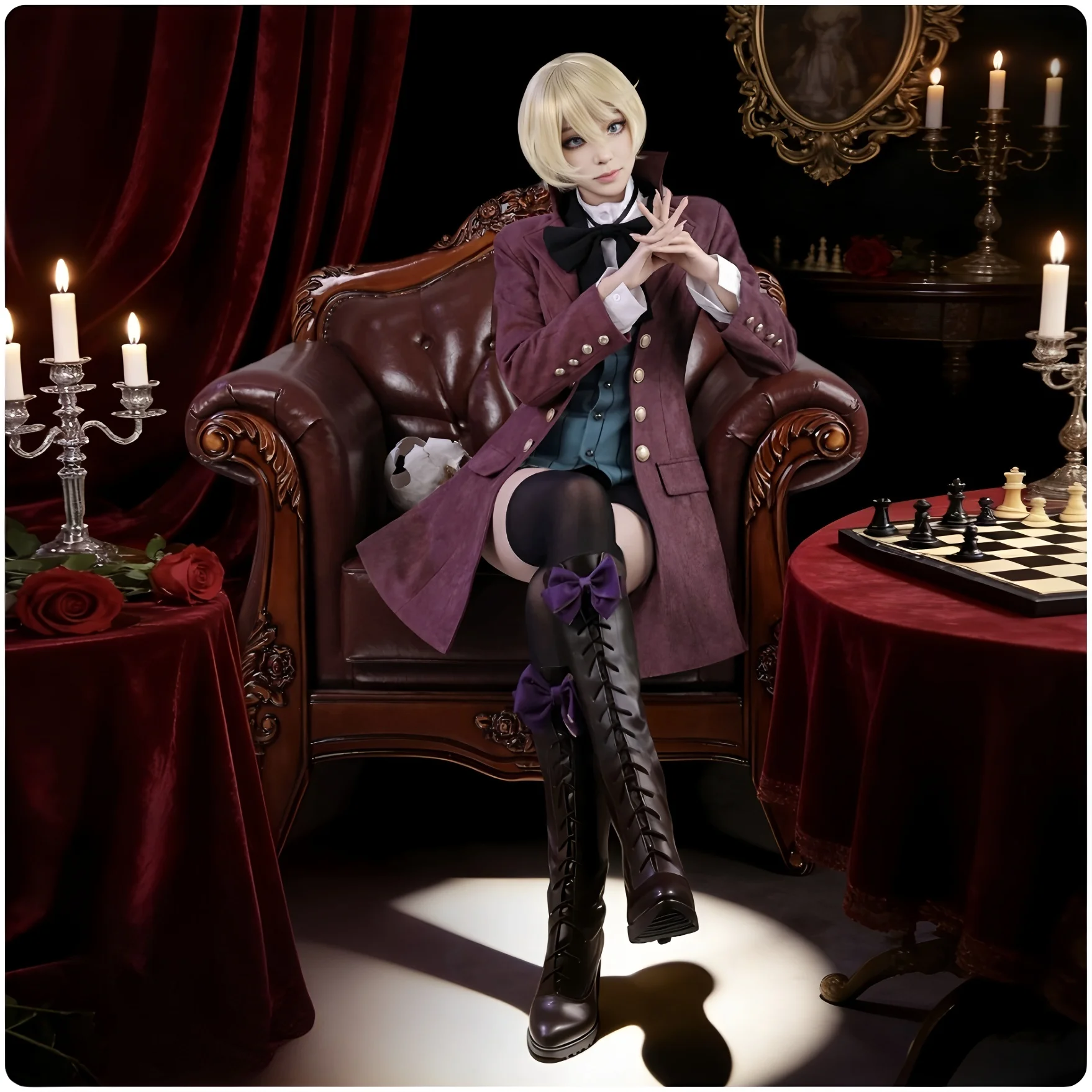 Anime alois trancy cosplay costumes Suits black butler Kuroshitsuji uniform dress cosplay halloween Wig Accessories for Party view 2