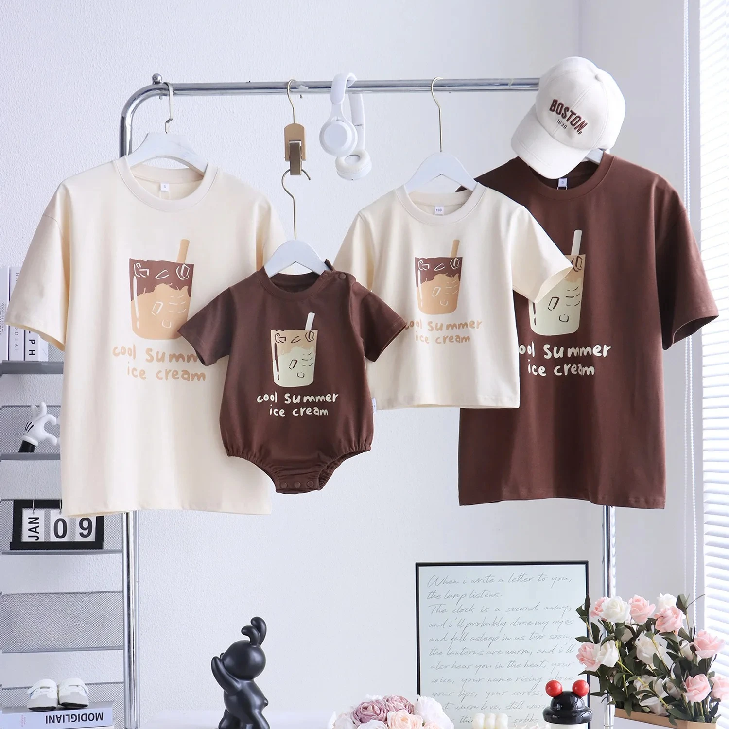 

2026 Summer Family Matching Tee Baby Onesie Cute Graphic Print Solid Soft Basic Daily Outfits for Parents Kids Baby Whole Family