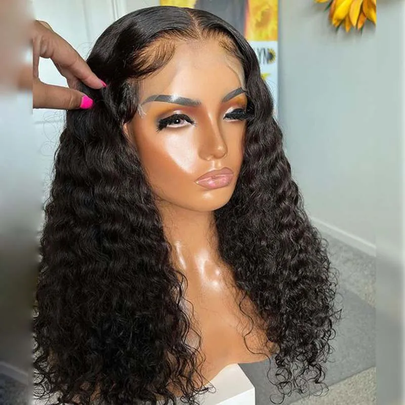 

Glueless Long 26Inch 180Density Natural Black Kinky Curly Lace Front Wig For Women BabyHair Heat Resistant Preplucked Daily