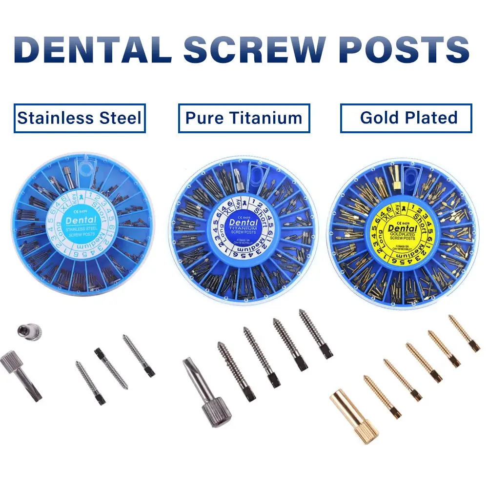 Newest Denta Instrument Stainless Steel Screw Post 120pcs&2Key Denta Screw Post Complete Kit for Dentist Supplies