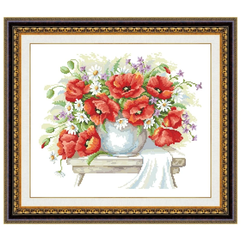 Poppies on the table cross stitch kits 18ct 14ct 11ct unprint fabric cotton thread DIY embroidery kit home wall decoration