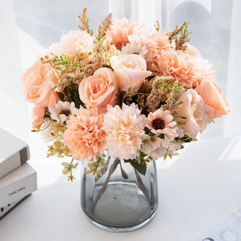 1PC Künstliche Blumen Günstige Neue Jahr Dekoration Hochzeit Garten Pfingstrose Bogen Weihnachten Hause Gefälschte Seide Rose Hortensien Vase für – Detail 18