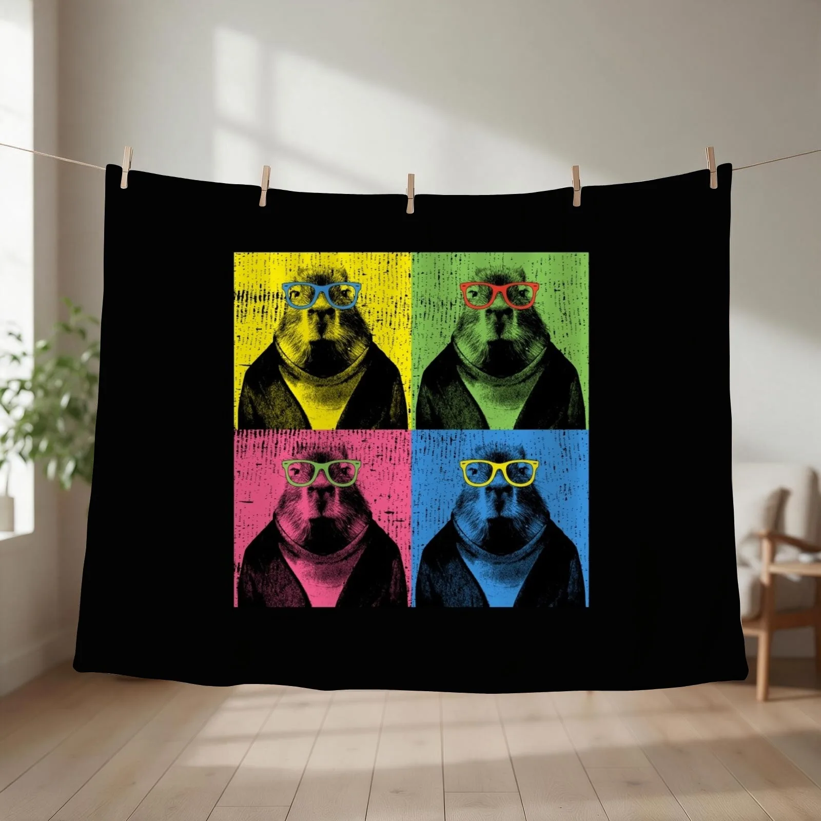 Capybara Pop Art Capybaras in Sun Glasses Funny Picture Throw Blanket couch cozy soft plush fuzzy picnic outdoor blanket