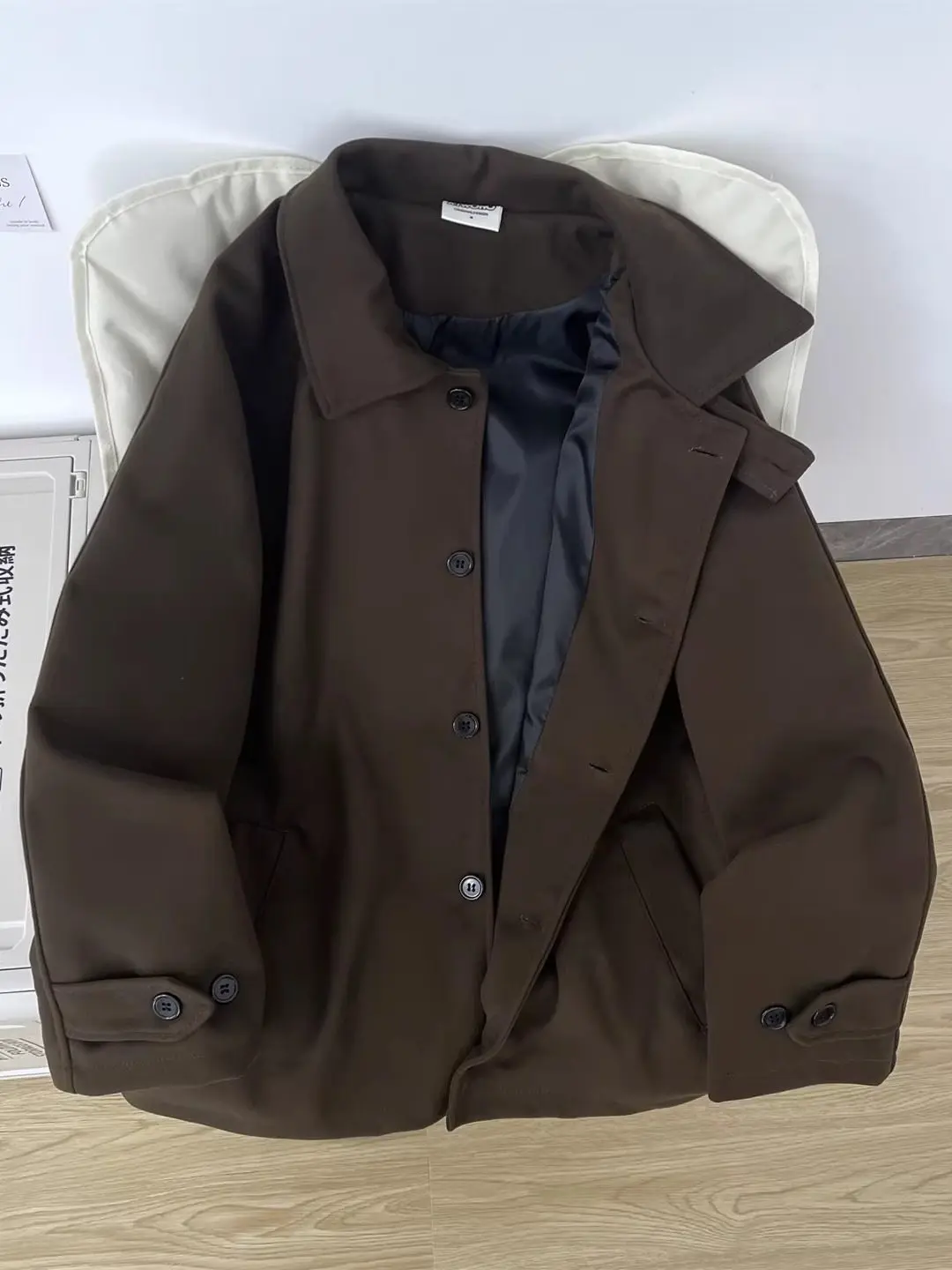 Autumn Winter Men's Tweed Coat Casual Fashion Loose Splicing Brown Overcoat Korean Simple Retro Lapel Male Thicken Jacket
