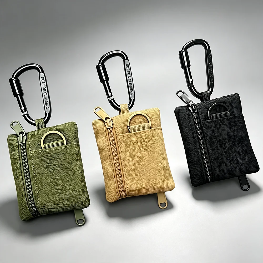 Men Outdoor Casual Canvas Small Wallet Mountaineering Buckle Mini Card Holder 2 Zipper Coin Purse Multifunctional Key Pouch