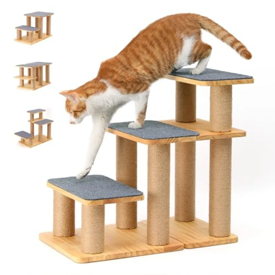 

Деревянная лестница для собак и кошек с когтеточкой, трансформируемая в пандус, выдерживает до 90 кг, 20 дюймов, для крупных животных