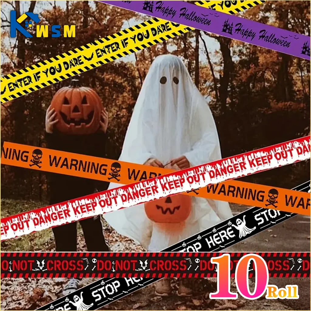 Halloween Isolation Warning Tape Yellow Danger Warning Safety Sign Line Outdoor Yard Decoration Props Halloween Decoration