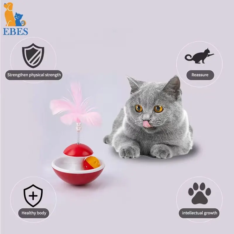 New Durable Funny Pet Cat Toys For Entertain Itself Mimi Favorite Feather Tumbler With Small Bell Kitten For Catch