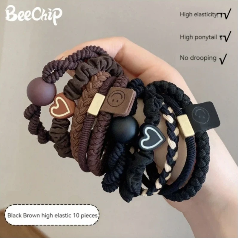 10PCS Women's Hair Ring Set Hair Accessories High Elasticity Leather Band Simple Temperament High Ponytail Durability New Style