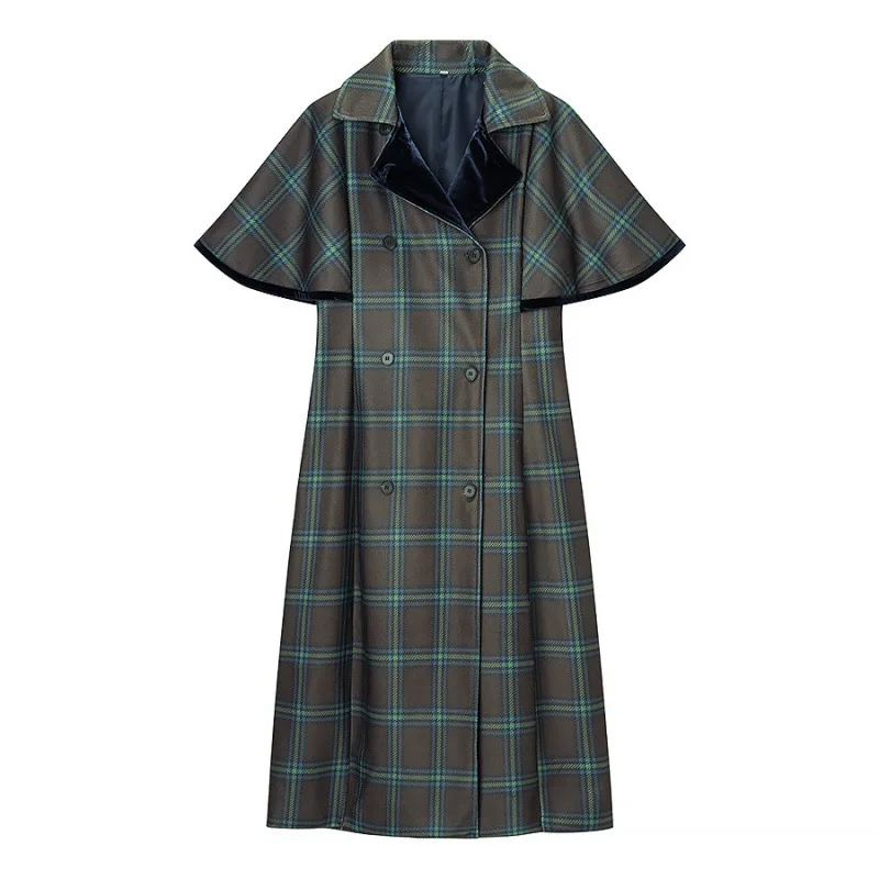 

Cross-Border Autumn Winter Plaid Woolen Coat Women's Faion INS Hat Design Knitted Silk Material Regular Thin