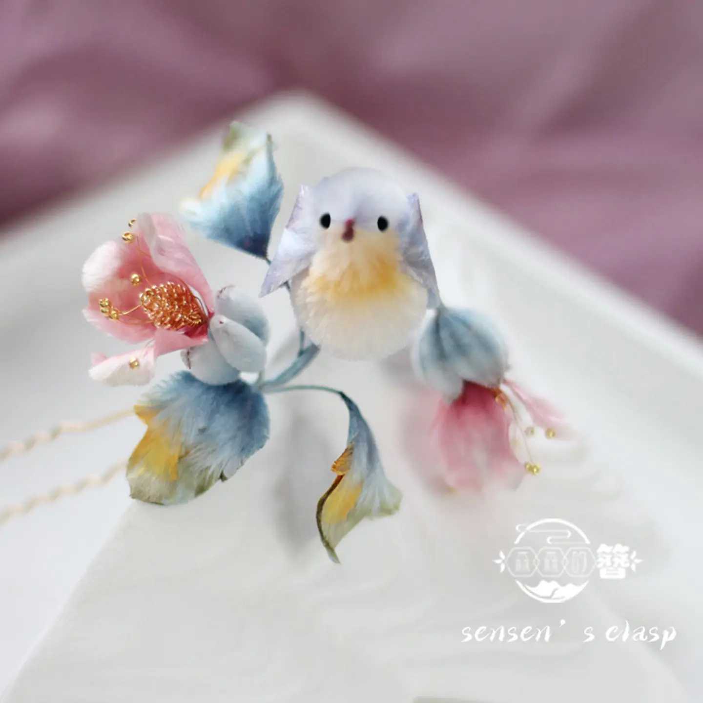 

Ode to Birds & Flowers - Chirp Original Intangible Cultural Heritage Velvet Flower Hairpin, Ancient Style Hair Accessory