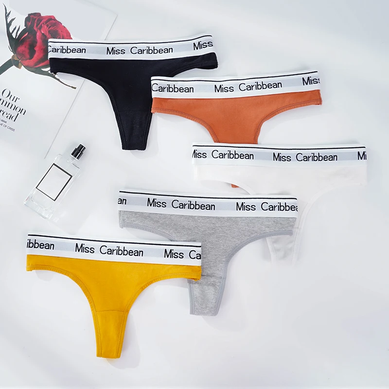 3PCS Women's Letter Waistband Thong Panties Comfortable Pure Cotton Low Rise G String Briefs Ladies Seamless Sport Underwear