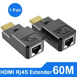 60M HDMI Extender over Single Rj45 Cat6 Cable 1080P HDMI Ethernet Extender Video Transmitter Adapter for PC Loptop HDTV Monitor