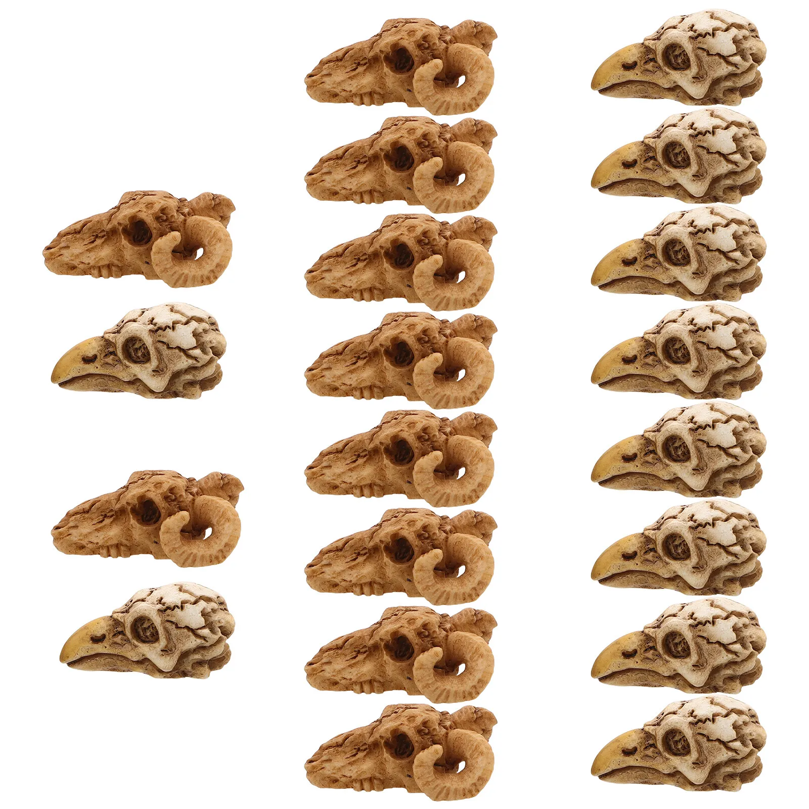 20pc Mini Figures Ornaments Realistic Animal Skulls Resin Crow & Sheep Styles Bone Model for Halloween Table Decoration