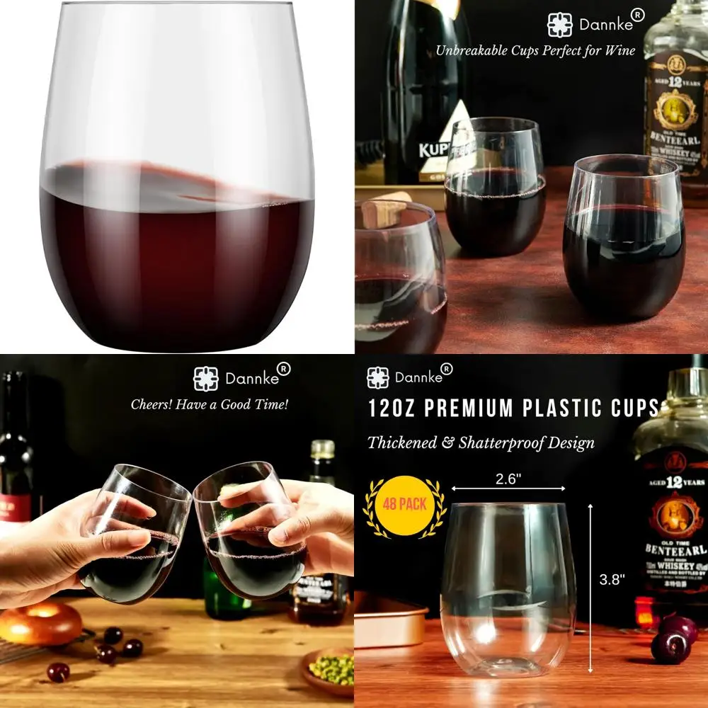 

48 Pack Clear Plastic Stemless Wine Glasses - 12 Ounce Disposable Tumblers for Party Use