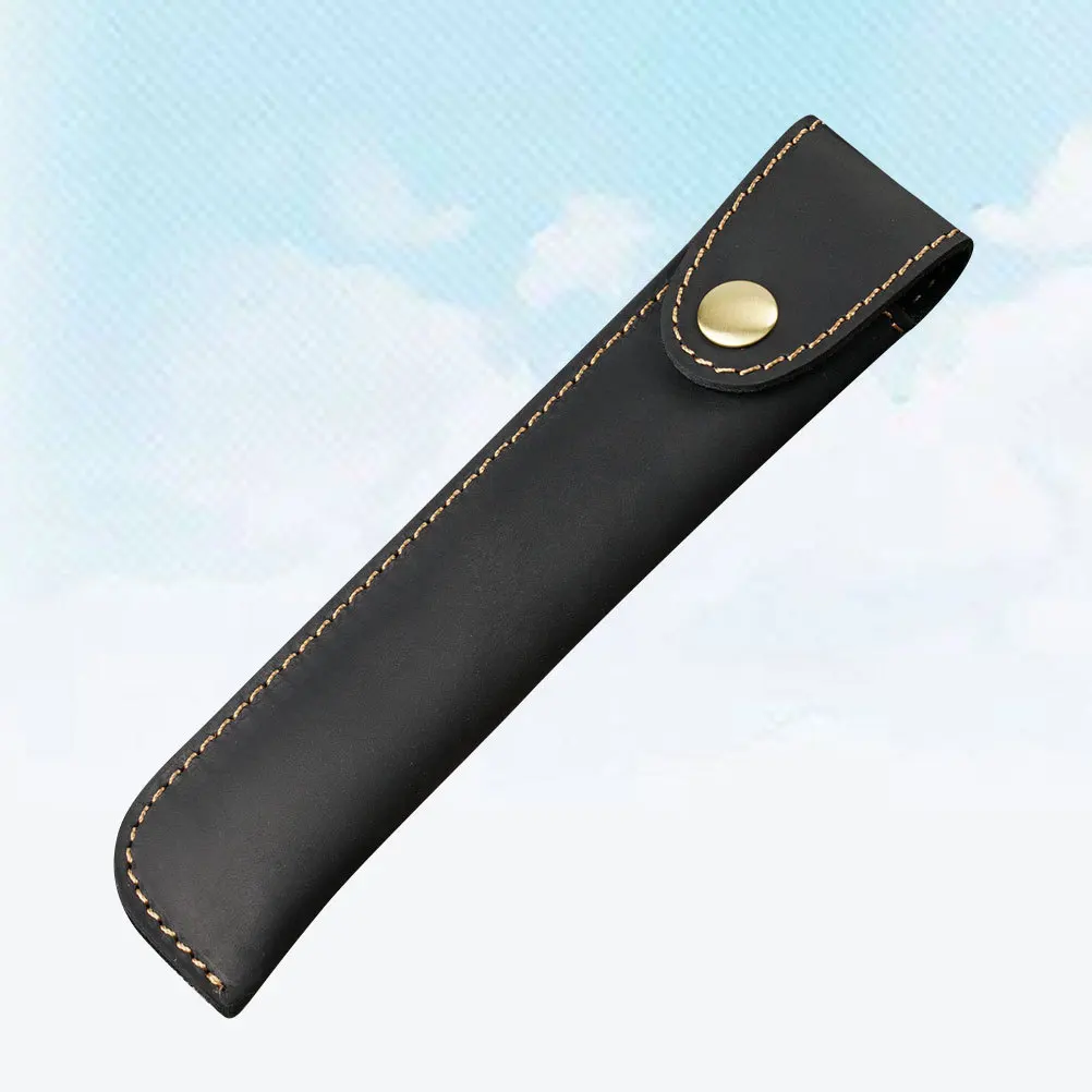 

Retro Handmade Pen Case Pouch Holder Single Pencil Bag For Fountain Ballpoint Pens Snap Button Black