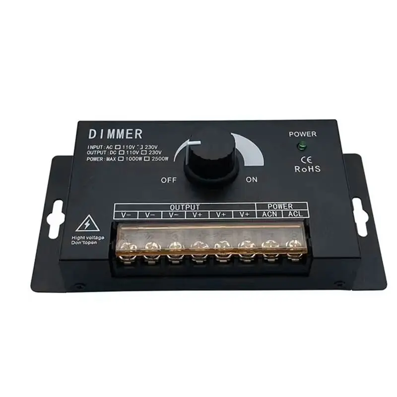 BMBY-2X AC220V 2500W LED Switch 0-100% Stepless Dimmer Single Color LED Strip Light Brightness Adjustment Controller