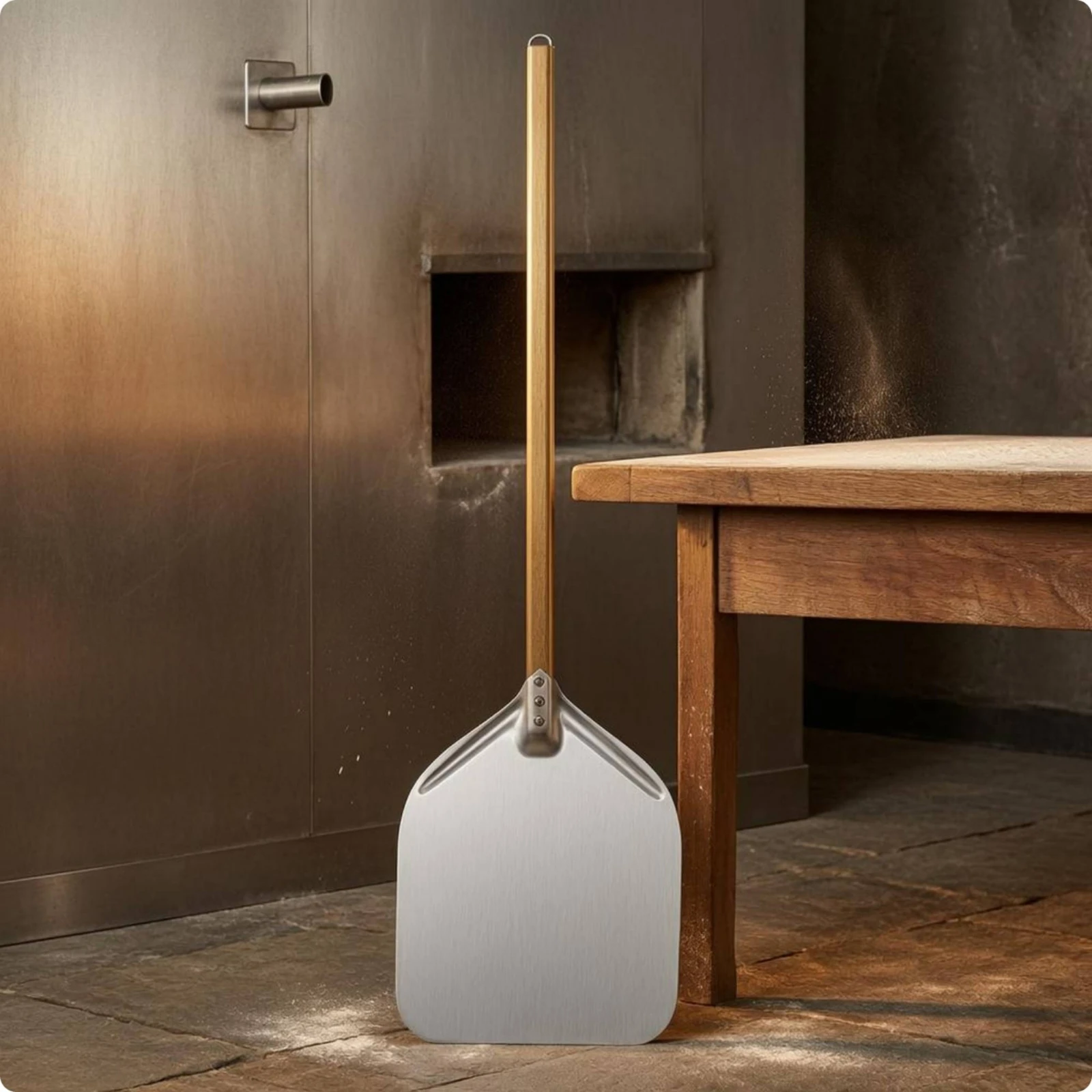 Pizza Turner with Loop Handle Lightweight Metal Shovel Smooth Silver Finish for Pizza and Bread Ovens