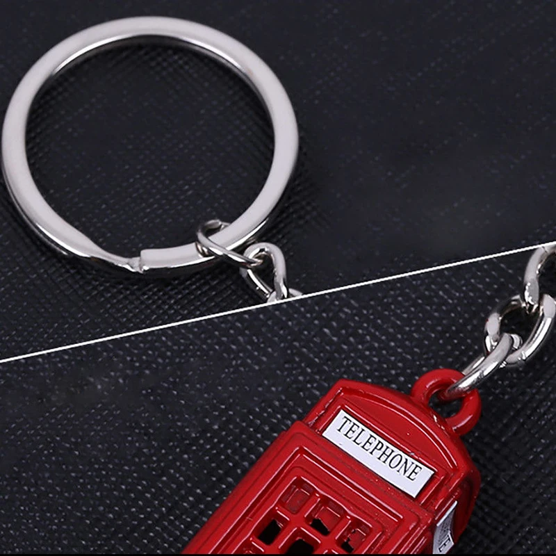 Vintage โทรศัพท์บูธอังกฤษ Miniature London Car Key พวงกุญแจ Diecast พวงกุญแจของขวัญผู้หญิงหญิง SQ
