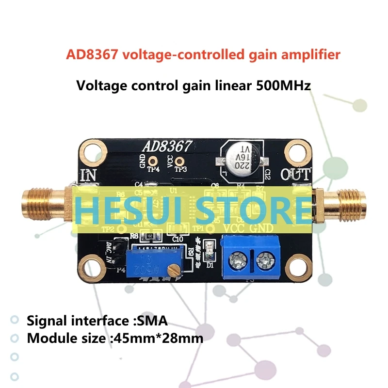 AD8367 module variable gain amplifier 500MHz bandwidth measured 32dB gain amplification