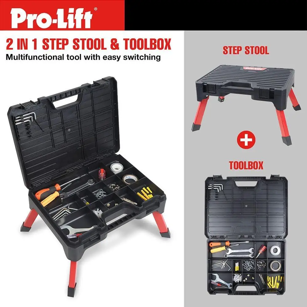 Compact Storage Step Stool- Anti-Slip Folding Ladder with Box for Kitchen, Home, Outdoor