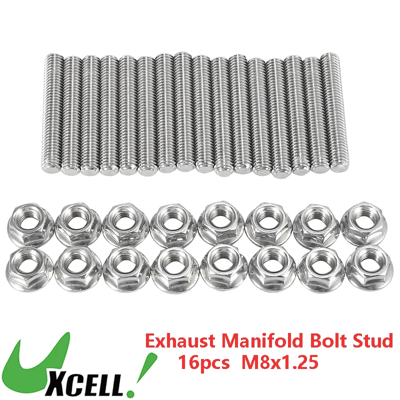 

UXCELL Vehicle Stainless Steel Exhaust Manifold Bolt Stud Hardware 16pcs Auto Stud for Ford Explorer 2002-2010 Car Accessories