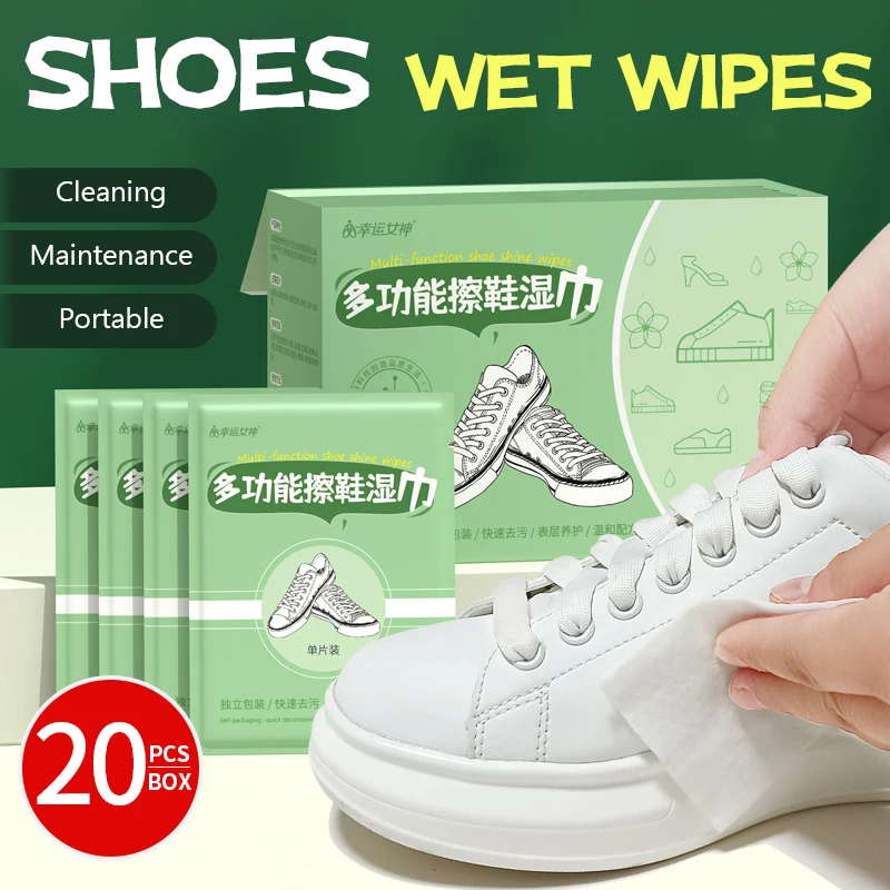 20pcs Small White Shoe Wipes Portable Shoe Shine Wipes for Traveling Out and About