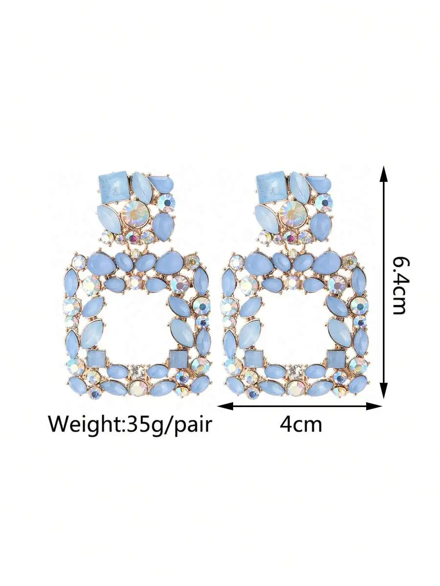 

Square Hollow Crystal Drop Earrings For Women Party Daily Wear