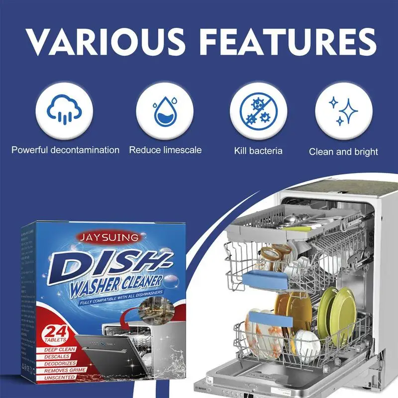 24pcs Dishwasher Cleaner Strong Oil Stain Removal Descaling Detergent Tablets Kitchen Cleaning Tools Dishwasher Cleaning