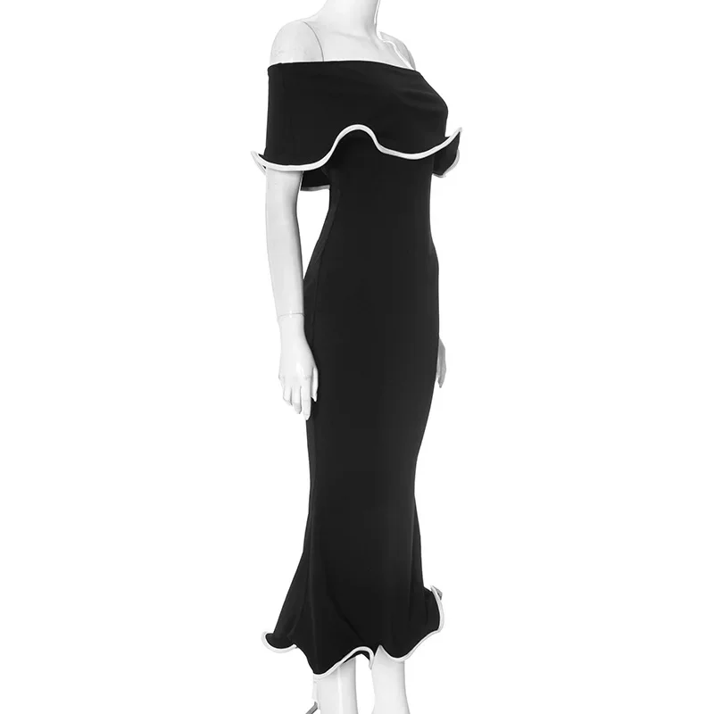 Bez ramiączek seksowna impreza klubowa sukienka Maxi z falbankami Off ramię stroje z odkrytymi plecami kobiety lato Bodycon Ruched suknie wieczorowe Vestido