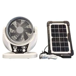 8in Solar Fan light Solar Powered AC DC Rechargeable Solar Fan with Solar Panel and LED Bulb light for Outdoor LED Camping Light