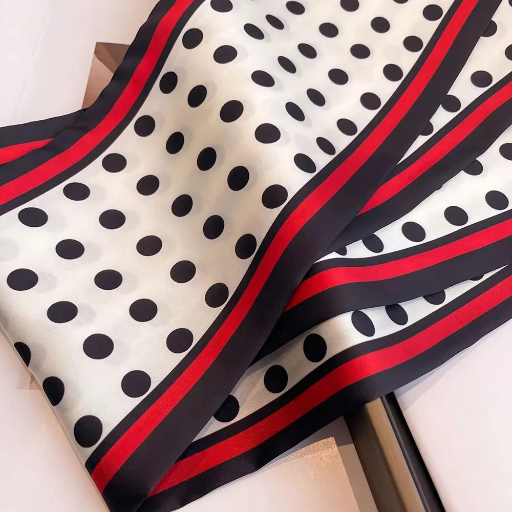 New Fashion Elegant Polka Dot Print Women Luxury Satin Narrow Silk Scarfs Breathable Scarf for Female Decorate Headband Hijab