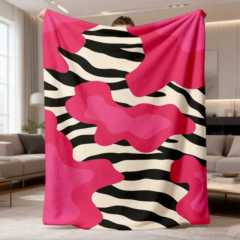 Hot Pink Zebra Stripe Camo Blanket Fashion Animal Print Soft Warm Throw Blanket Sofa Bed Trendy Room Decor Modern Home Blanket