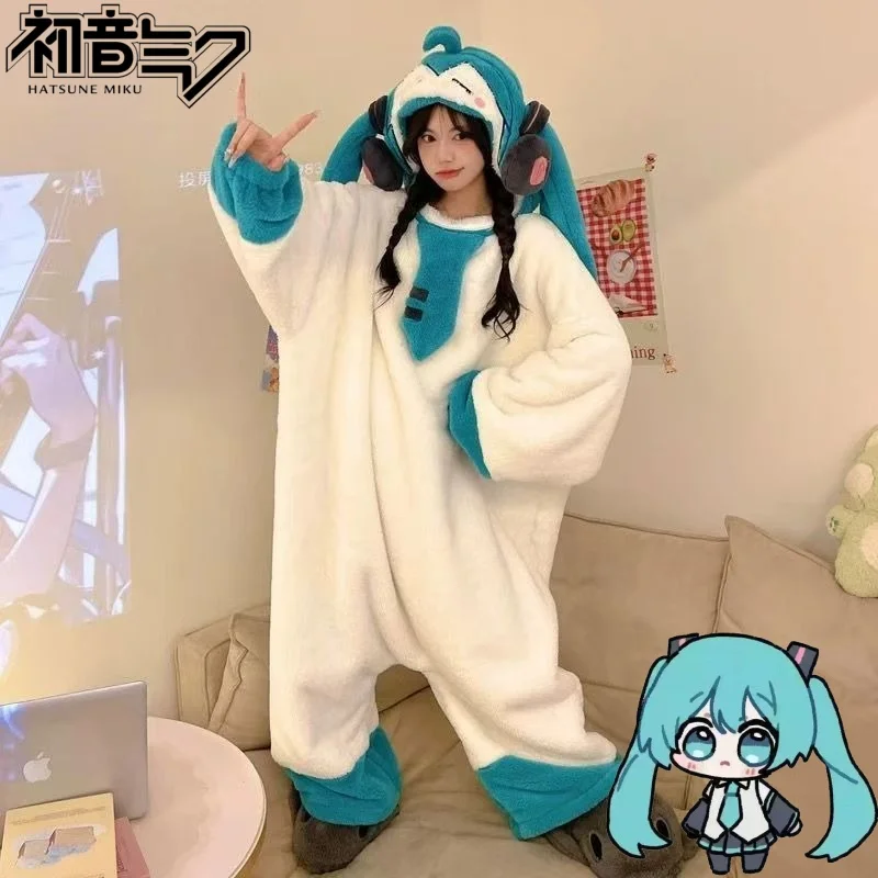 

Sweet Hatsune Miku Cute Creative Anime Pattern Simple Fashion Thickened Warm Coral Fleece Loose Comfortable One-Piece Bathrobe