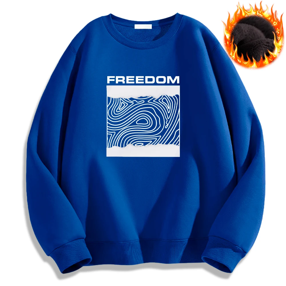 Freedom Art Printed Long Sleeve Hoodies Oversize Sweatshirt Thick Plush Warm Pullover Autumn Winter Mens Clothing New in Tops