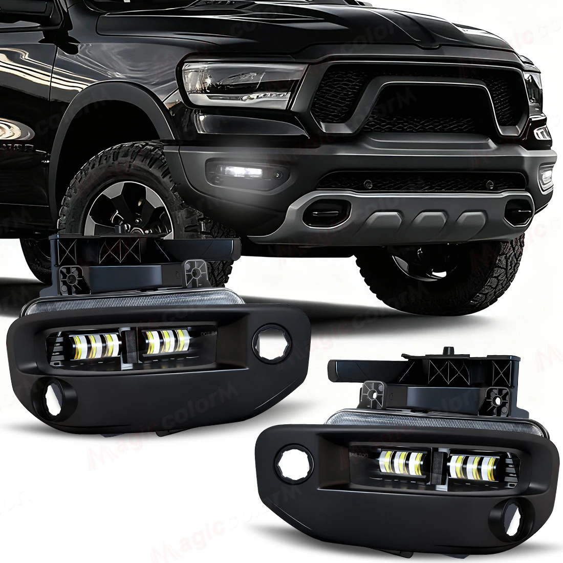 LED Car Fog Lamps For Dodge Ram 1500 2019 2020 2021 2022 2023 2024 DRL Daytime Running Lights Front Bumper Headlights Daylights