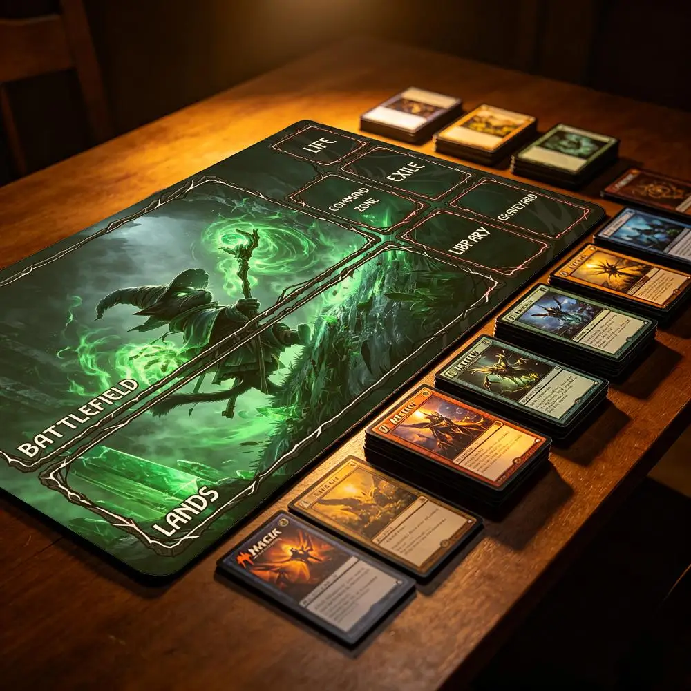 Green Wizard Rat Magic Card Play Mat With Zones Rubber desk Game Mats Gathering TCG Card Battles Commander Gaming MousePad