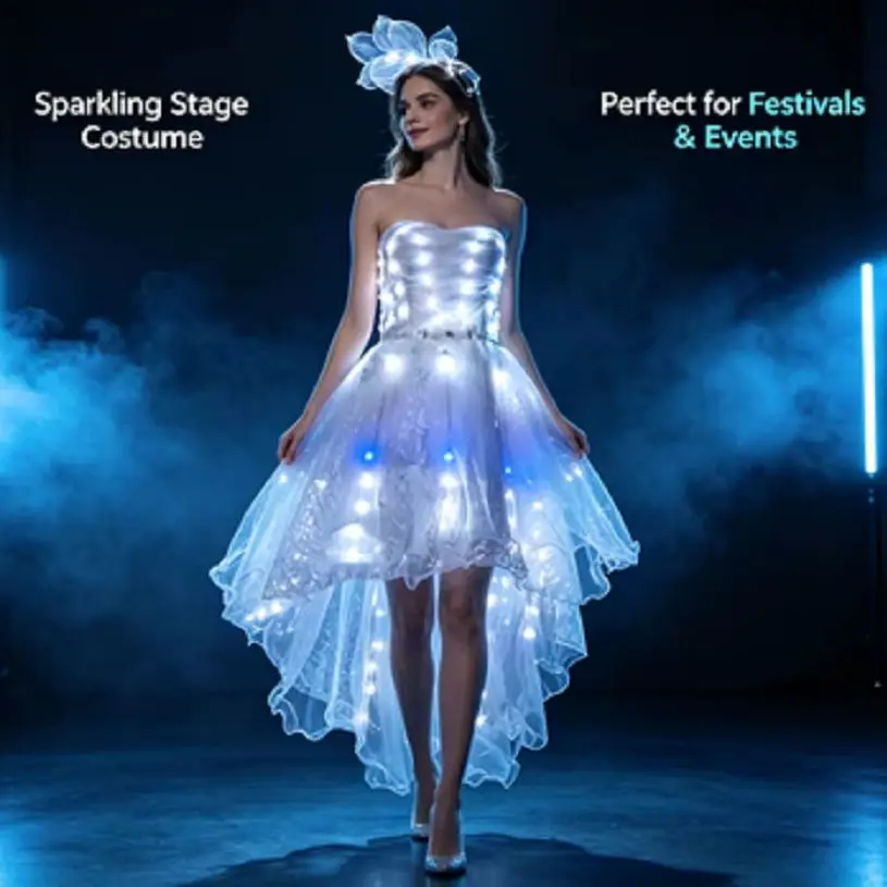 LED Tutu Skirt RGB Color Changing Dance Dress with Remote Control Glowing Stage Performance Costume Battery Operated Luminous