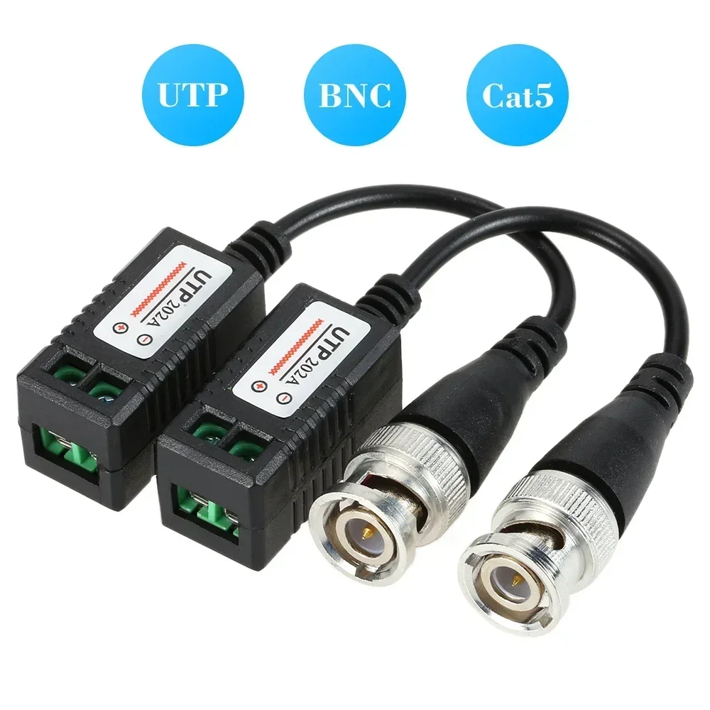 2Pcs 202A Passive Transceiver Video Balun Connector UTP BNC Cat5 for CCTV camera For 2MP 3MP 4MP 5MP For HD IP Camera