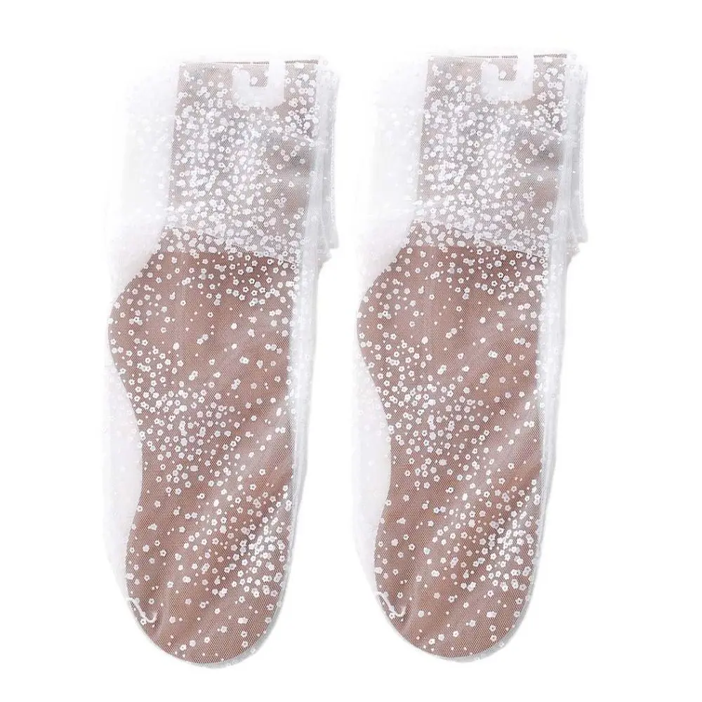 

Slouchy Transparent Tulle Flower Short Socks Thin Sheer Lace Mesh Floral Middle Tube Socks Quick Dry Hosiery Lady