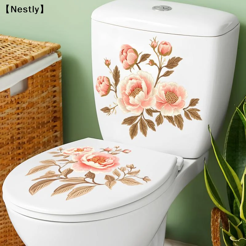 2Sheet Bathroom Toilet Sticker Modern Minimalist Flower Butterfly Pattern Self-adhesive Paintings For Bathroom Decoration〔Nest〕