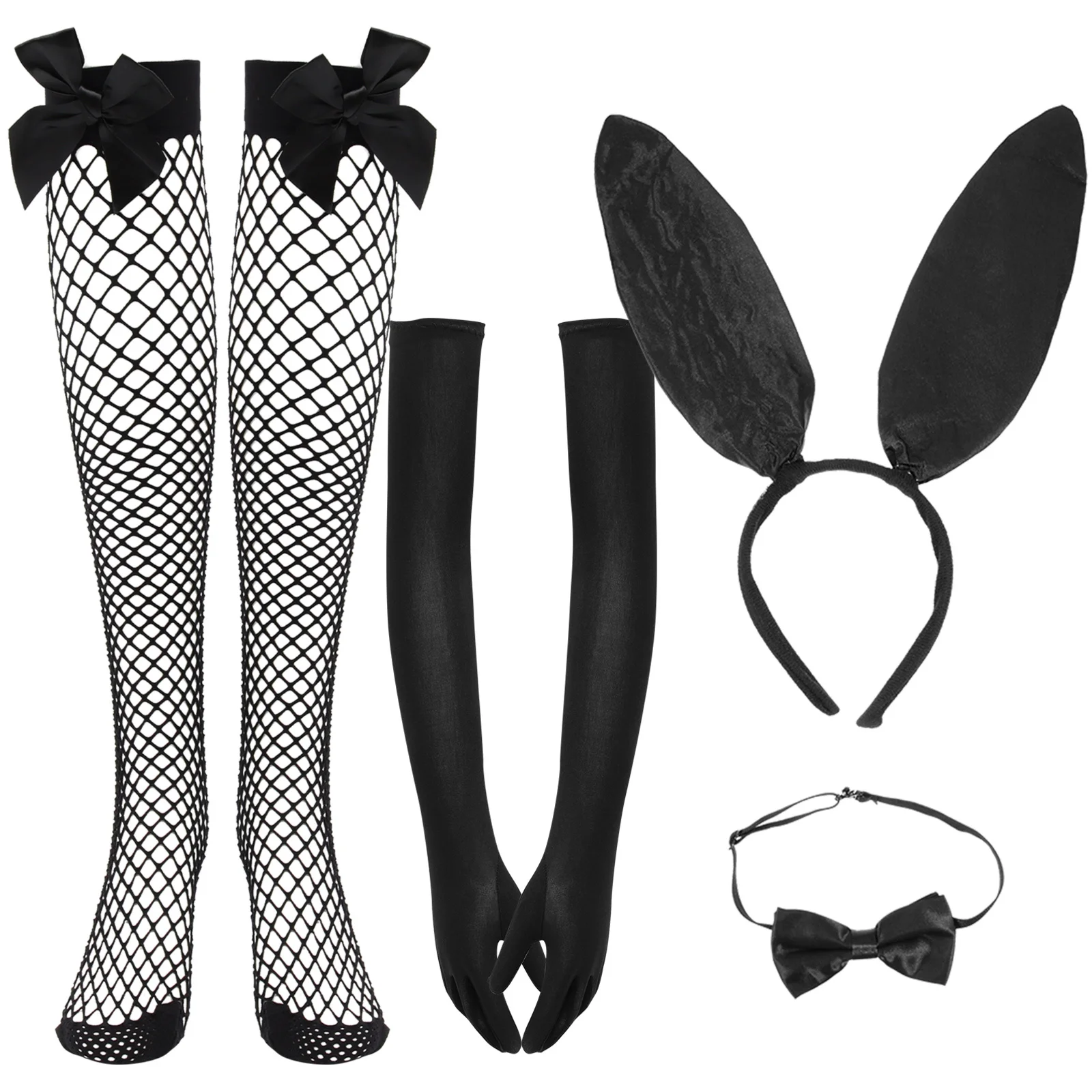 토끼 코스튬 귀 머리띠 장갑 나비넥타이 토끼 코스프레 파티 소품 부활절 할로윈 토끼 코스튬 액세서리 1세트