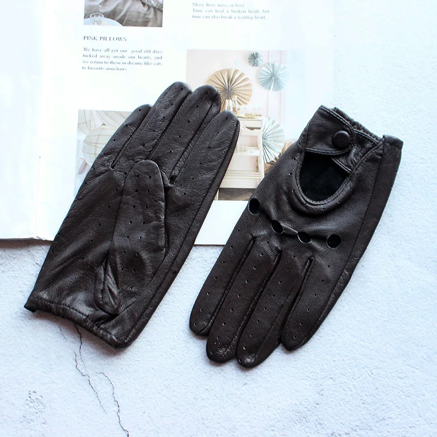 Women's Single-Layer Unlined Thin Driving Leather Gloves Hollow Style Outdoor Cycling Driver Gloves Free Shipping