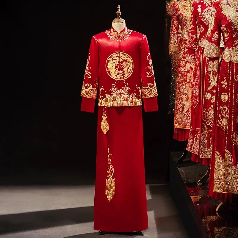 

Новый стиль жених в китайском стиле, тостное платье, свадебное платье дракона и феникса