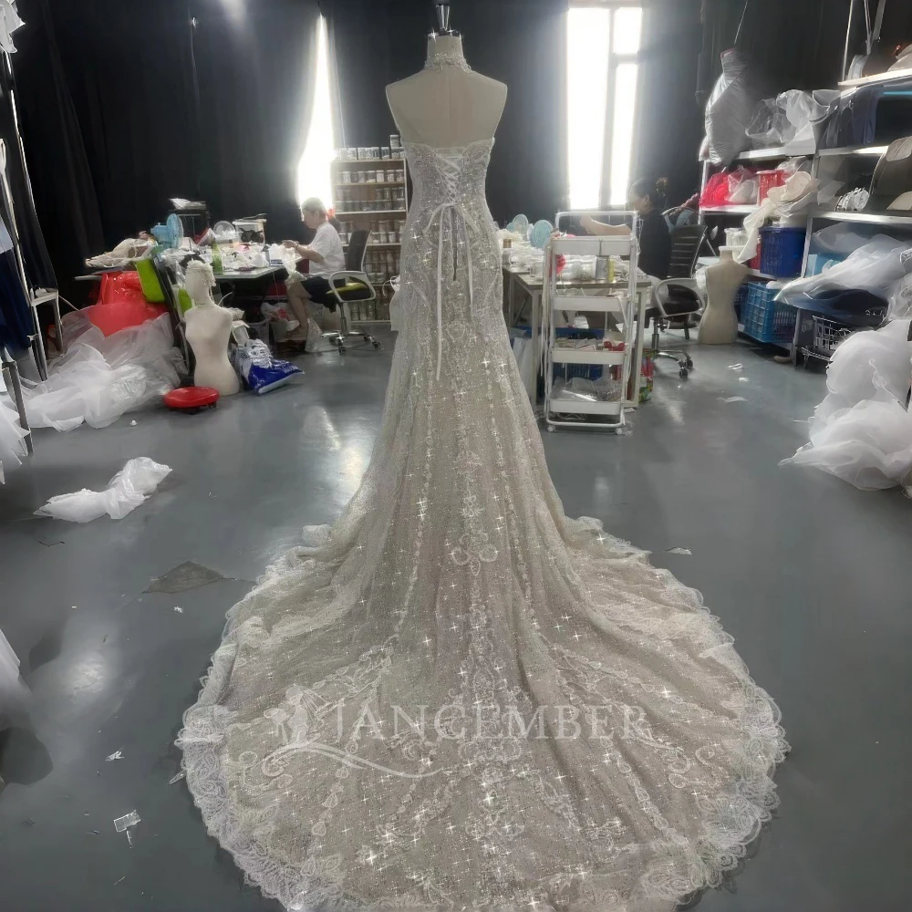 Vestido de novia de sirena de lujo personalizado exquisito sin tirantes con lentejuelas y cuentas sin mangas vestido de novia vestidos de novia robe de mariée