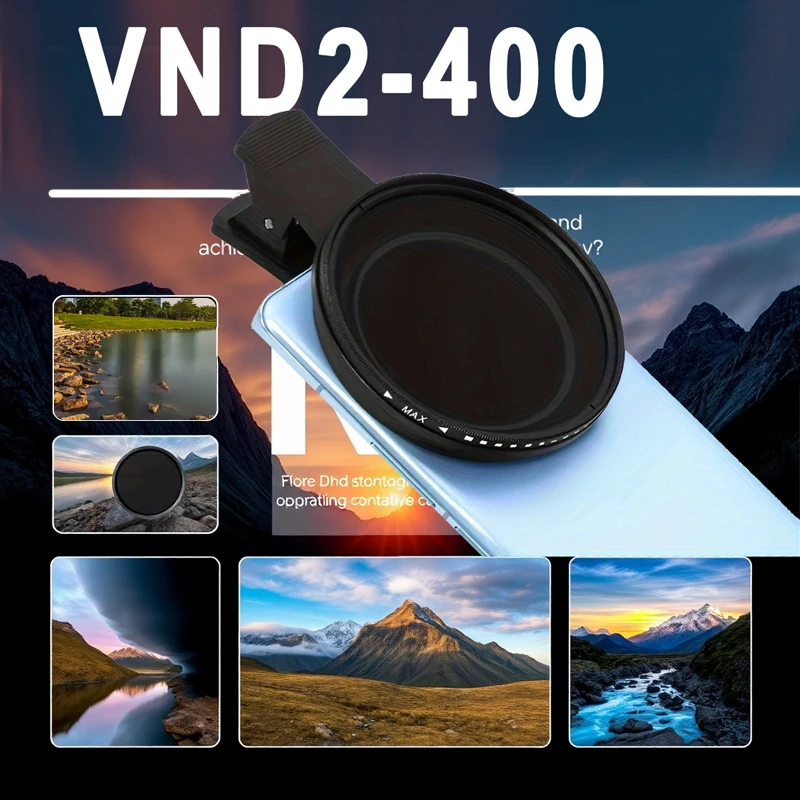 67mm Clip-on ND2-400 Kit filtro obiettivo fotocamera telefono Filtro densità neutra regolabile per iPhone 16 15 14 13 12 11 Telefono Android